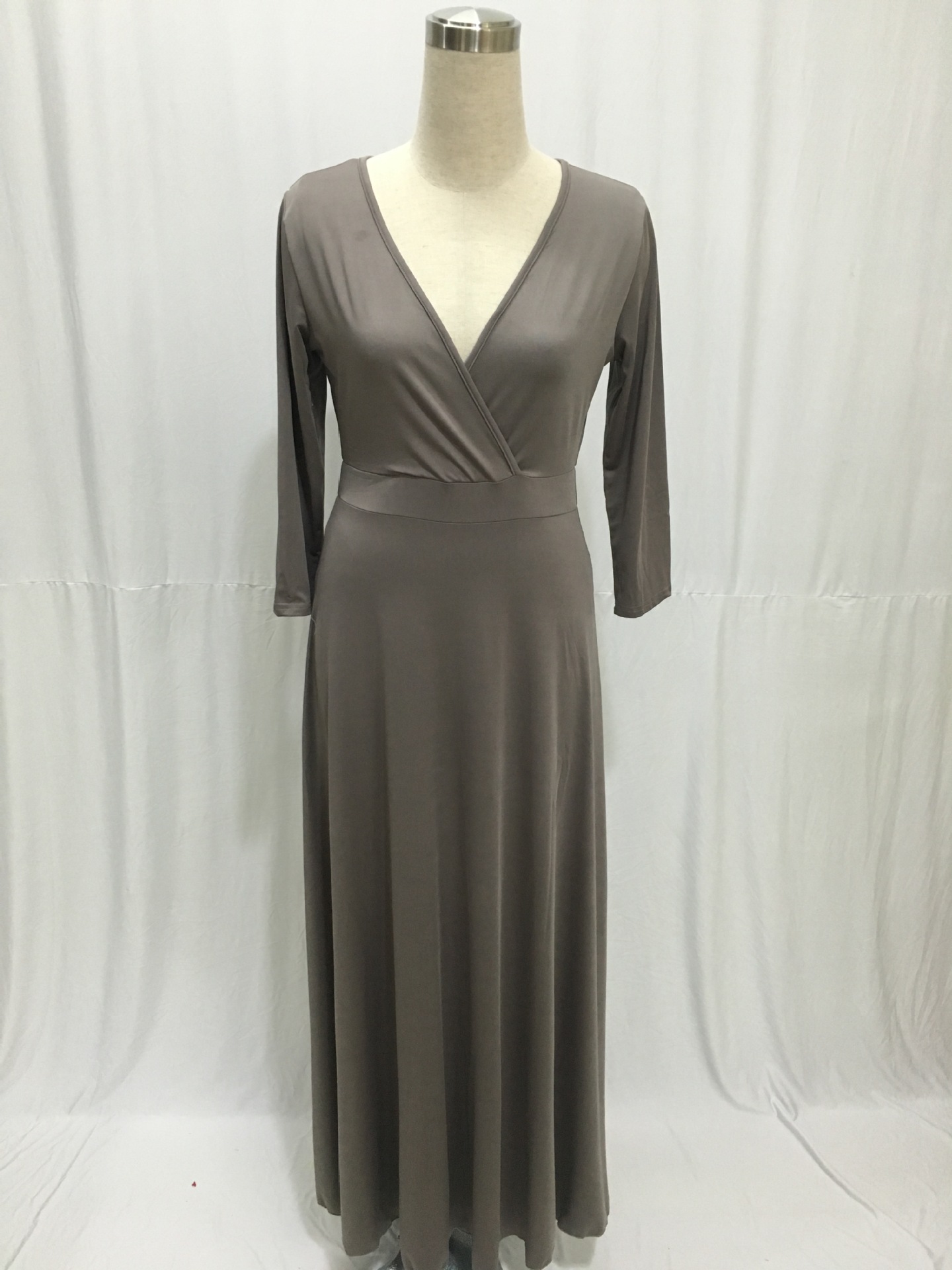 SZ60044-3 Women Long Knitwear V Neck Plus Size Bridesmaid Dress with Long Sleeve